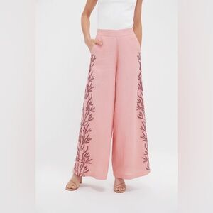 Chic Pink Embroidered Wide Leg Pants